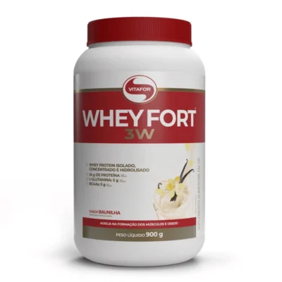Whey Protein Whey Fort 3W Pote 900g - Vitafor - Baunilha